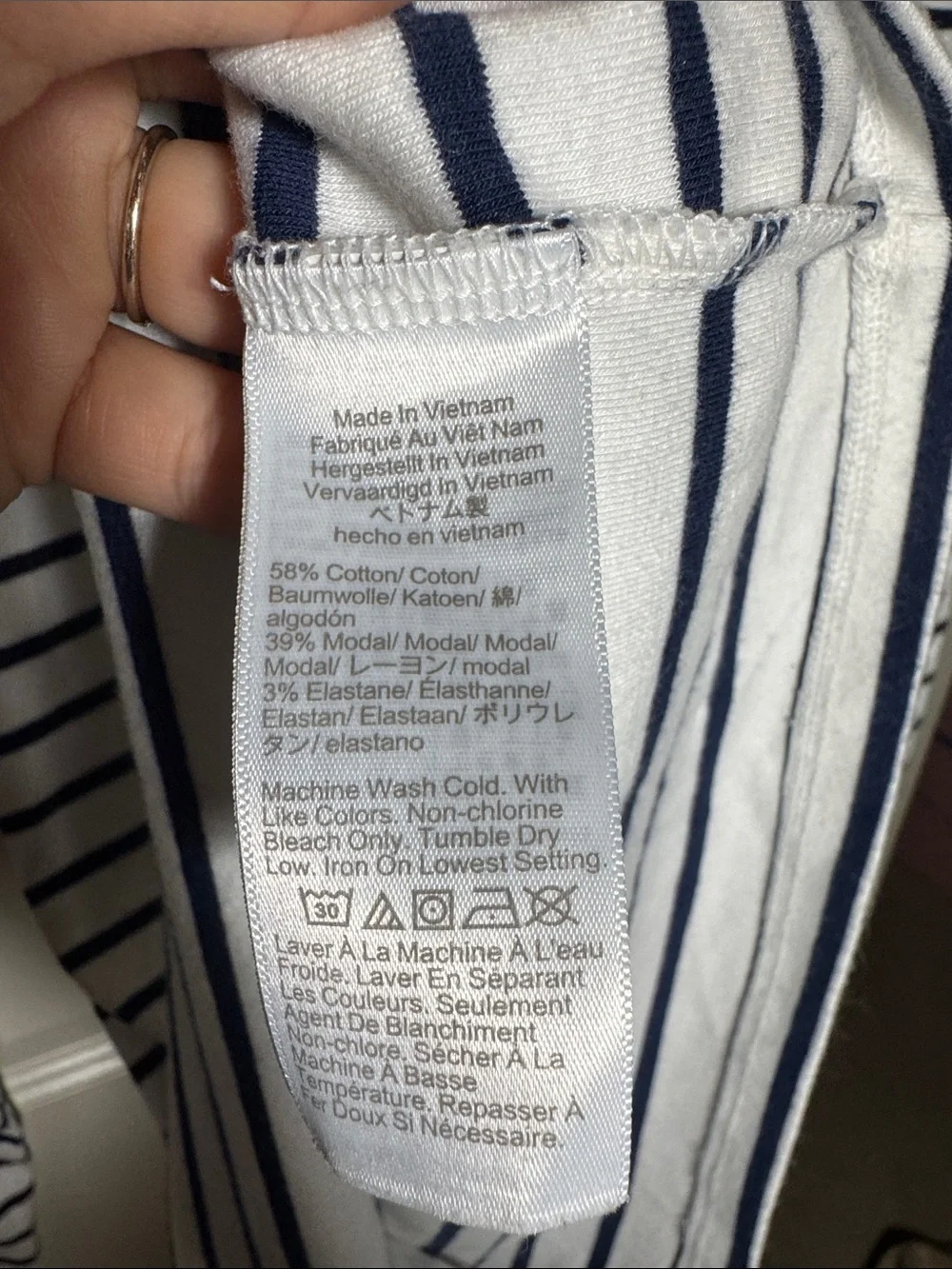J.CREW Everyday Tee White Navy Striped Long Sleeve Crew Neck T-Shirt Women L